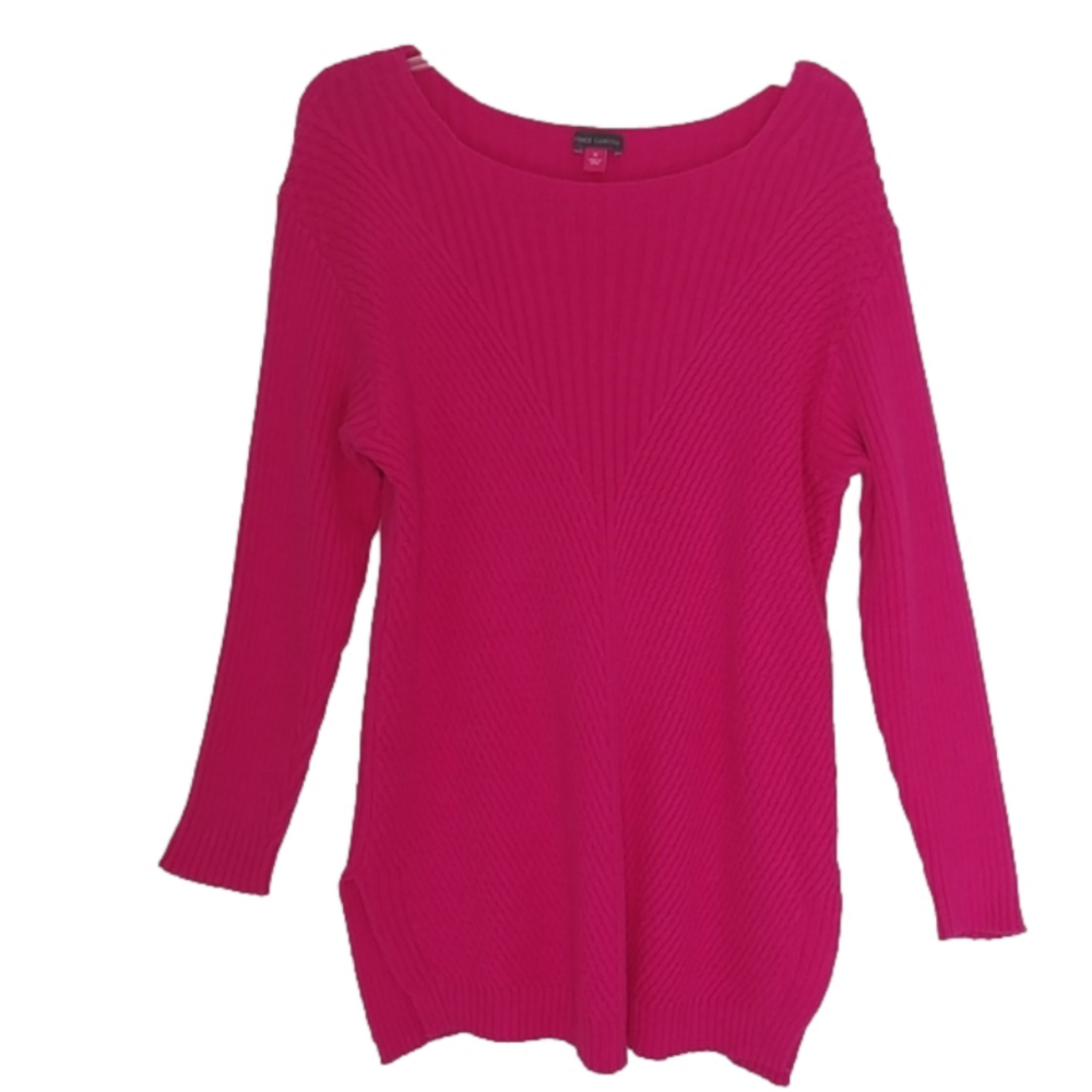 Vince Camuto Sweater Women's Size 1X Hot Pink Ribbed Scoop Neck‎ Long